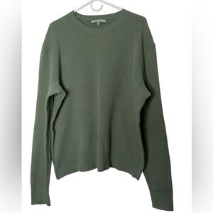 Rag & Bone Textured Knit Cotton Crew Neck Shirt in Olive Green Size Large